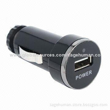 Car Charger for Mobile Phones, 5V DC/1A Output, 12 to 24V Input Voltage, Color LED Power Indicator
